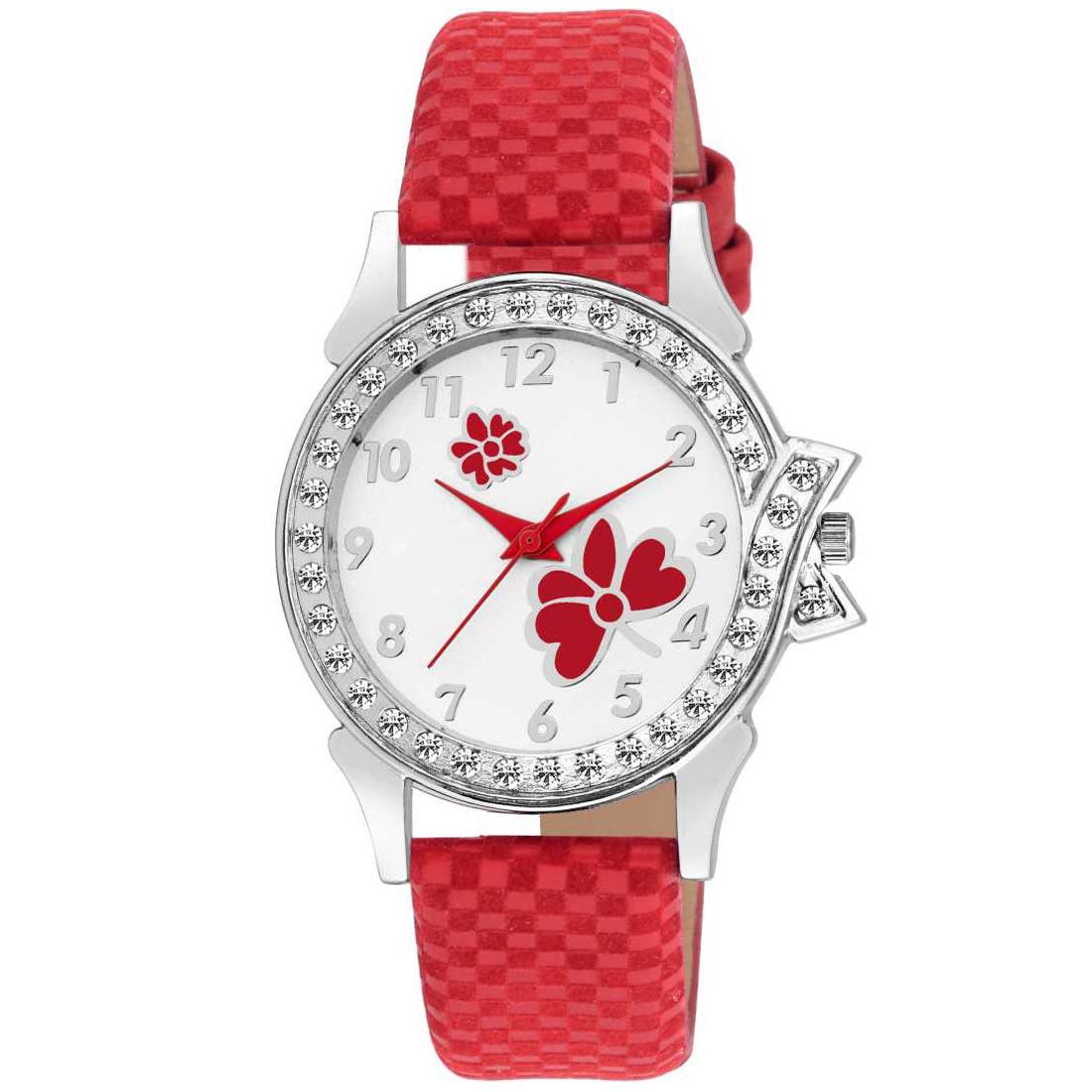 Sparkling Red Floral Kids Watch