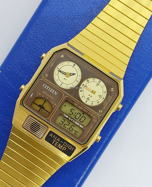 Gold Ana-Digi Temp Multifunction Watch