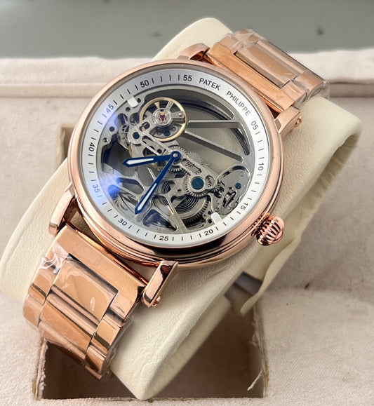 Rose Gold Skeleton Dial Automatic Luxury Watch